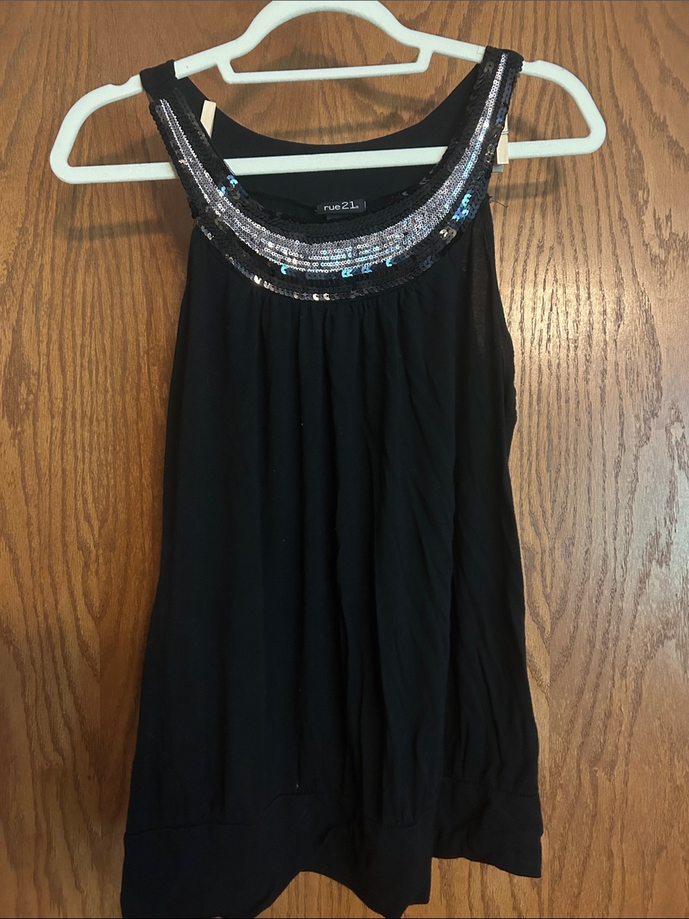 Y2K baddie rue21 Black Sequin-Trim Sleeveless Tank Top